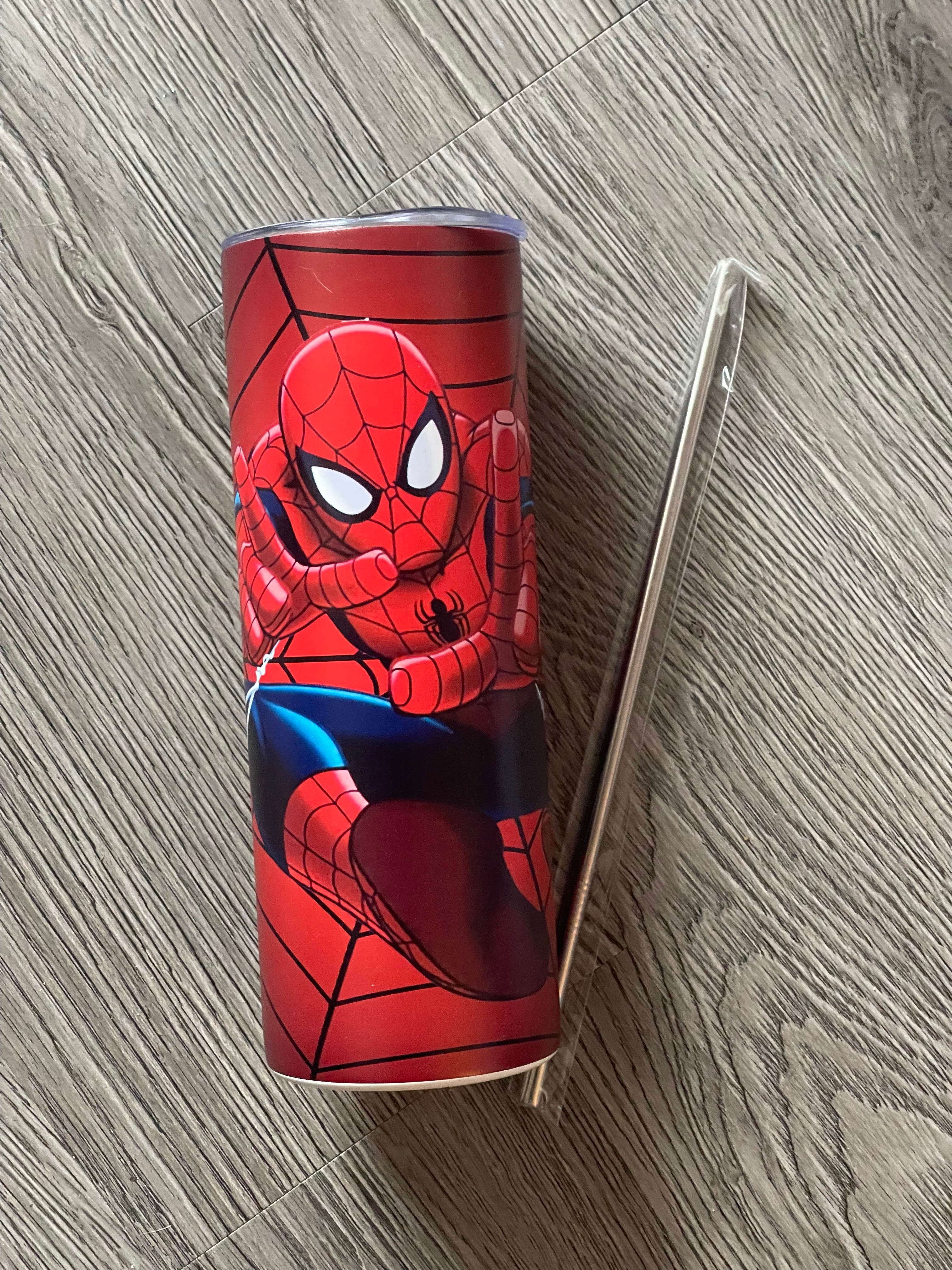 Marvel Spiderman Edelstahl Becher 590 ml – Thermobecher für warme & kalte Getränke mit Strohhalm