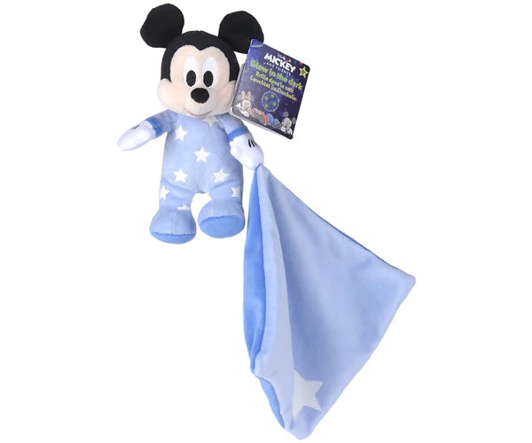 Disney Mickey Maus Plüsch mit Kuscheltuch – Glow in the Dark | Schmusetuch 10x35 cm