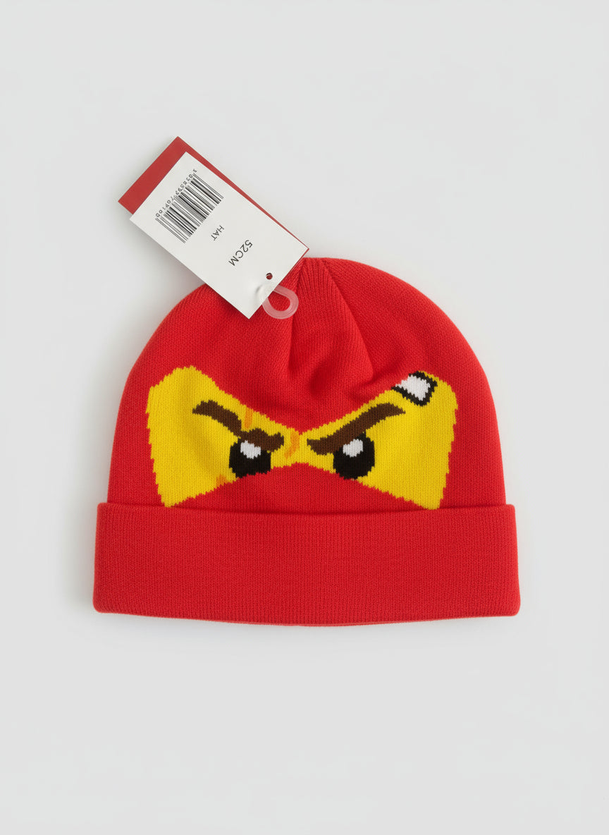 LEGO Ninjago Mütze Kinder – Rot (Größe 52 & 54) | Warme Beanie mit Ninja-Gesicht
