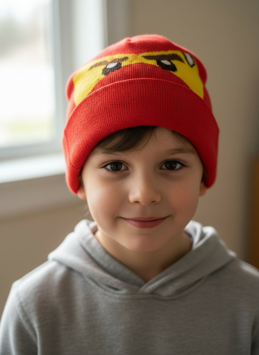LEGO Ninjago Mütze Kinder – Rot (Größe 52 & 54) | Warme Beanie mit Ninja-Gesicht