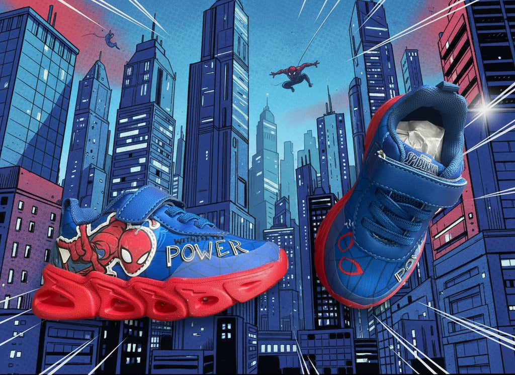 Spiderman LED Kinder Sneaker Schuhe – Blau/Rot – Größen 25–32 | Mit Klettverschluss