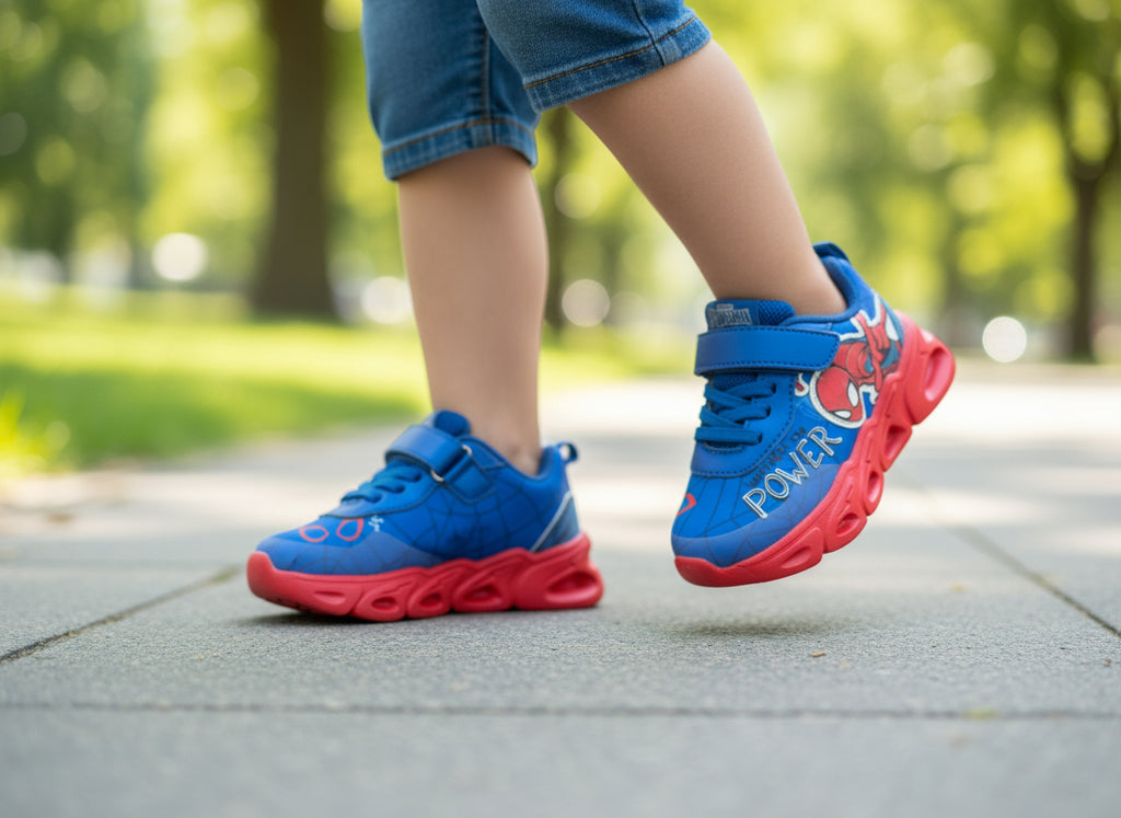 Spiderman LED Kinder Sneaker Schuhe – Blau/Rot – Größen 25–32 | Mit Klettverschluss
