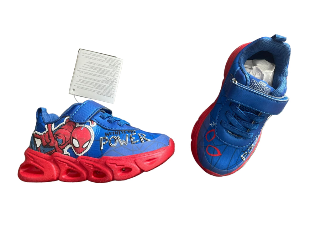 Spiderman LED Kinder Sneaker Schuhe – Blau/Rot – Größen 25–32 | Mit Klettverschluss
