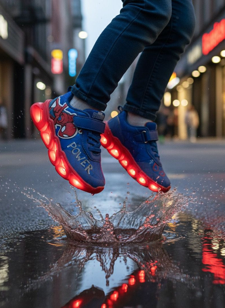 Spiderman LED Kinder Sneaker Schuhe – Blau/Rot – Größen 25–32 | Mit Klettverschluss